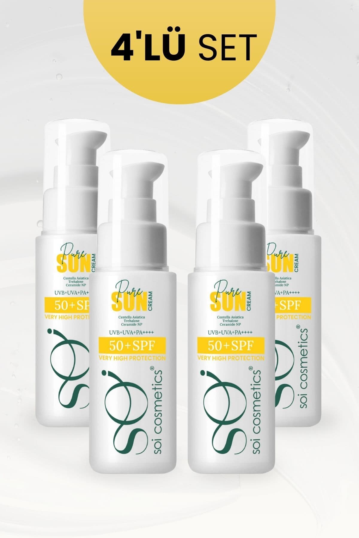 4'lü Pure Sun Cream SPF50+ | Aydınlatıcı,Nemli ve Koruyucu Yüz Güneş Kremi | Leke & Yaşlanma Karşıtı
